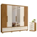 Ver imagem 2 de Guarda Roupa Casal Araguaia e Cômoda Ms913 Freijó Off White com Espelho - Moval
