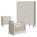 Ver imagem 1 de Quarto de Bebê 4 Portas com Cômoda Gaveteiro Elfe Retrô e Berço Americano Danny Areia Acetinado Amad
