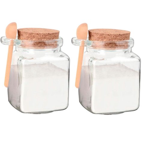 Jogo de Potes Porta Tempero de Vidro com Colher 260ml 2 Peças - Hauskraft