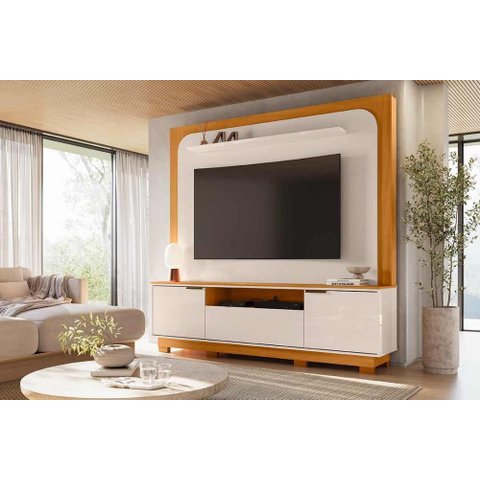 Rack com Painel Nilo para Tv de até 75 Polegadas (com Pés) - Cinamomo Off White - Madetec