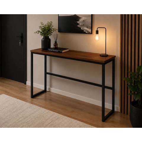 Mesa Jantar Aparador Bancada Alta Industrial 150x40cm Tampo Marrom Pés Preto