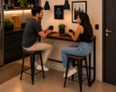Ver imagem 3 de Mesa Jantar Aparador Bancada Alta Industrial 150x40cm Tampo Marrom Pés Preto