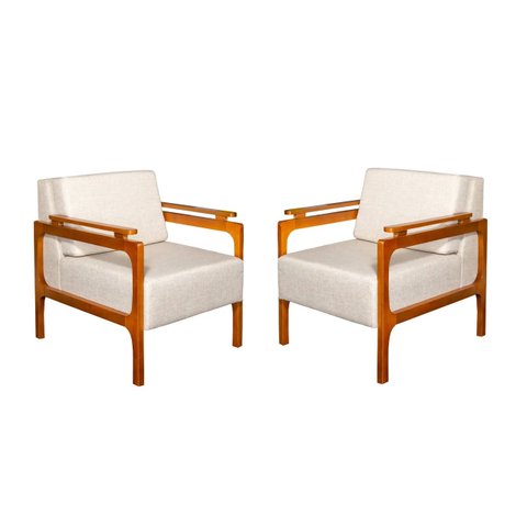 Conjunto 2 Poltrona Yasmim Tecido Linho Bege 006 - MobiliaMobilia