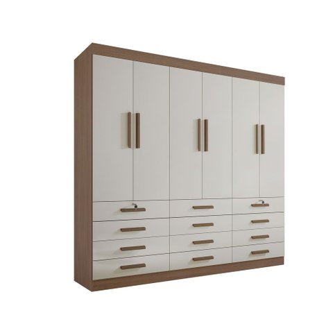 Guarda Roupa Casal 6 Portas 12 Gavetas sem Pés Mônaco Plus D Doro Castanho/Off White