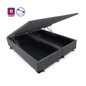 Base Box QUEEN SIZE Baú Pistão-gás cinza suede Bipartido