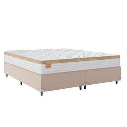 Cama Box Casal Queen Colchão Molas Ensacadas Real 158x198x65cm Branco / Bege - Suporta até 130kg - 2