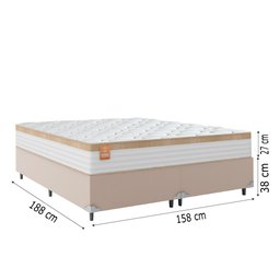 Cama Box Casal Queen Colchão Molas Ensacadas Real 158x198x65cm Branco / Bege - Suporta até 130kg - 3
