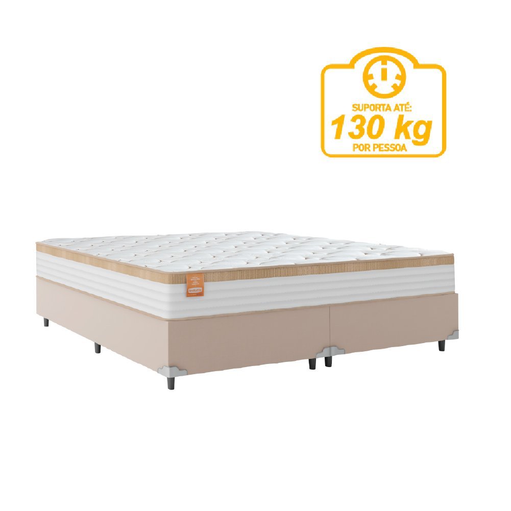 Cama Box Casal Queen Colchão Molas Ensacadas Real 158x198x65cm Branco / Bege - Suporta até 130kg - 6