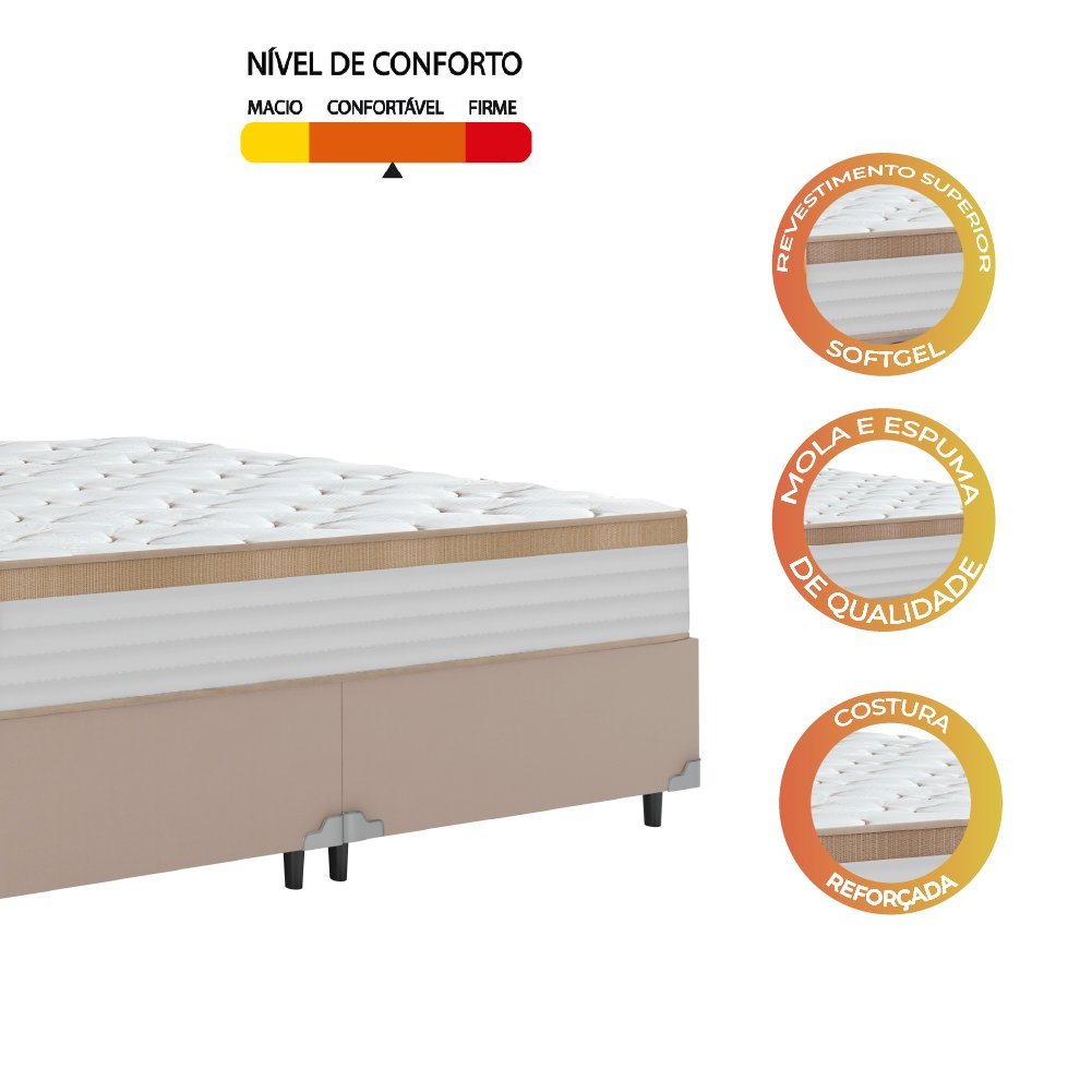 Cama Box Casal Queen Colchão Molas Ensacadas Real 158x198x65cm Branco / Bege - Suporta até 130kg - 5