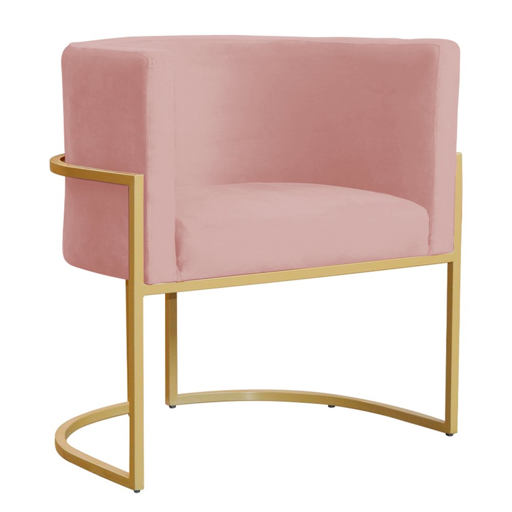 Poltrona Decorativa Sala de Estar Luana Base Gold Veludo Rosa - Montanaris Decor - 1