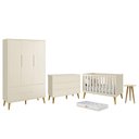 Ver imagem 1 de Dormitório Infantil Theo 3 Portas, Cômoda 6 Gavetas, Berço, Mesa de Canto Areia Fosco com Pés