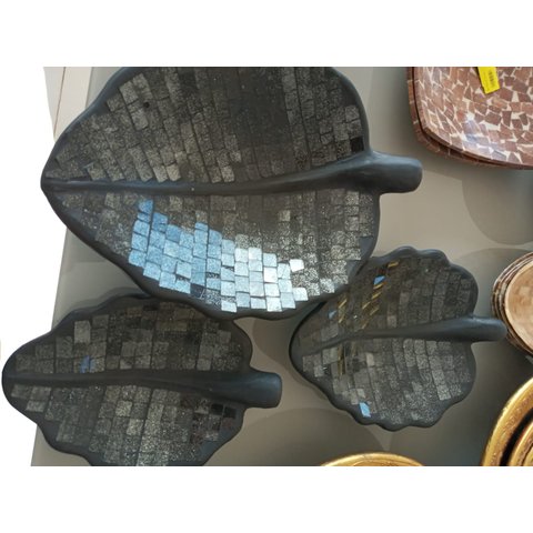 Trio de Pratos Boho de Bali Mosaico Folha