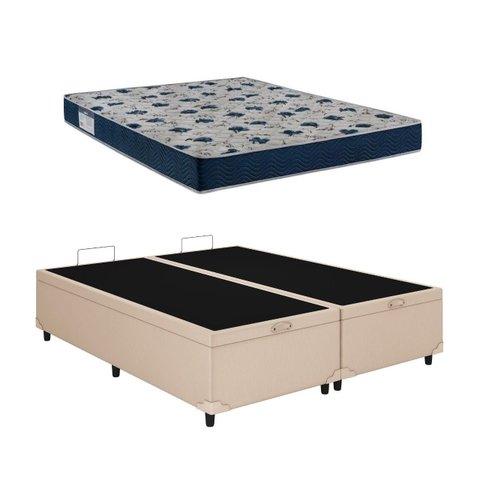 Cama Baú Casal Bipartido Bege Colchão Iso 60 D28 - Ortobom