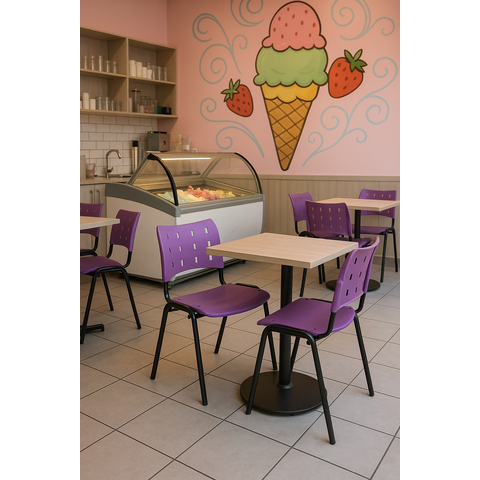 Kit com 4 Cadeiras Iso para Escola Escritório Comércio Roxa Base Preta