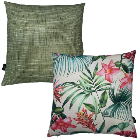 Kit 2 Capas de Almofada Impermeável Estampa Digital 100% Algodão Flores Salmão Verde Riscado 43CMX43