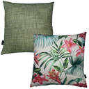 Ver imagem 1 de Kit 2 Capas de Almofada Impermeável Estampa Digital 100% Algodão Flores Salmão Verde Riscado 43CMX43