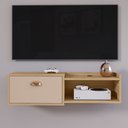 Ver imagem 2 de Rack Suspenso Pequeno Tv Smart 32" Bancada 1 Porta Puxador Concha Nicho Decoração Sala Quarto Retrô