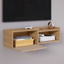 Ver imagem 3 de Rack Suspenso Pequeno Tv Smart 32" Bancada 1 Porta Puxador Concha Nicho Decoração Sala Quarto Retrô