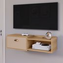 Ver imagem 1 de Rack Suspenso Pequeno Tv Smart 32" Bancada 1 Porta Puxador Concha Nicho Decoração Sala Quarto Retrô