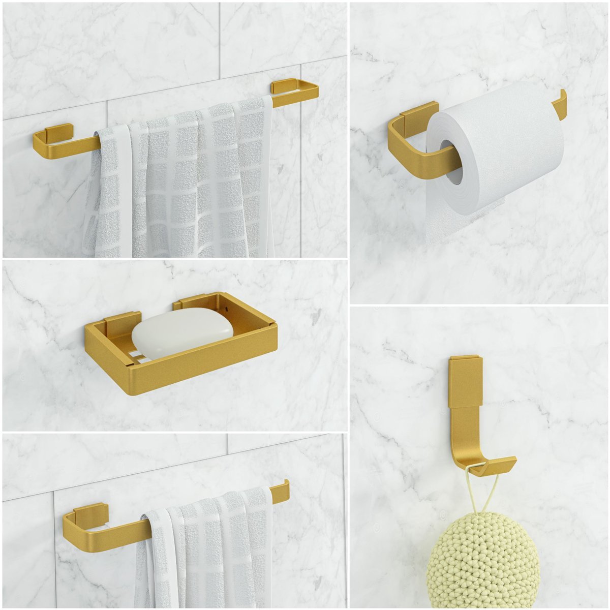 Kit de Acessórios para Banheiro 5 Peças Stander:dourado