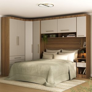 Quarto Modulado Casal de Canto com Guarda-roupas Maleiro e Cabeceira Paris Master Luciane Móveis