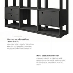 Closet Casal Modulado com 3 Cabideiros 1 Porta 2 Gavetas Preto Velluto Titan - 6