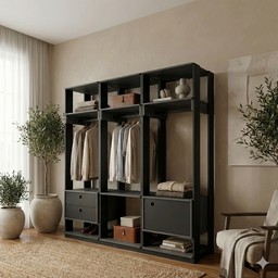 Closet Casal Modulado com 3 Cabideiros 1 Porta 2 Gavetas Preto Velluto Titan - 1