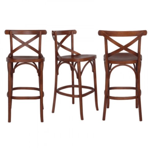 Conjunto 3 Banquetas Madeira Maciça Tauarí Cross X Texas Marrom/Castanho