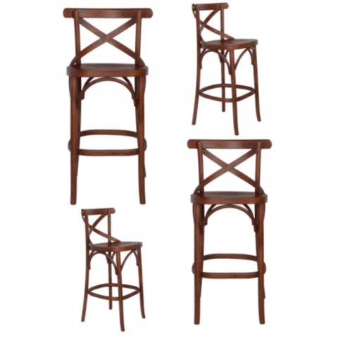 Conjunto 4 Banquetas Madeira Maciça Tauarí Cross X Texas Marrom/Castanho