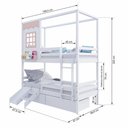 Ver imagem 2 de Beliche Infantil Casinha Reta com 02 Gavetas Escorregador e Grade Removível Madeira Maciça Branco