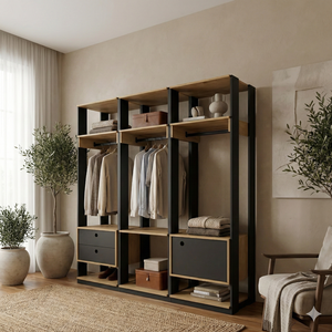 Closet Casal Modulado com 3 Cabideiros 1 Porta 2 Gavetas Preto Velluto/Freijó Titan