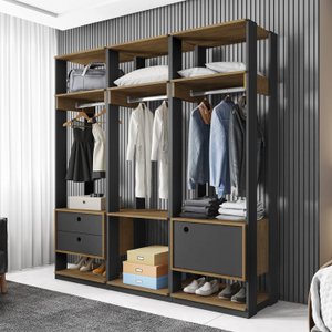 Conjunto Closet Modulado com 3 Cabideiros 1 Porta 2 Gavetas Titan Móveis Leão