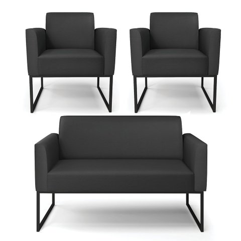 Sofá Namoradeira com 2 Poltronas Base Industrial Preto Marisa Corino Preto D03 - D'Rossi