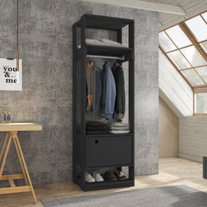 Closet Modulado 1 Cabideiro 1 Porta Titan Preto Velluto - Móveis Leão
