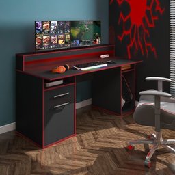 Kit 2 Peças 1 Mesa Gamer com LED 1 Estante 5 Prateleiras Multy Espresso Móveis - 2 Kit 2 Peças 1 Mesa Gamer com LED 1 Estante 5 Prateleiras Multy Espresso Móveis - 2