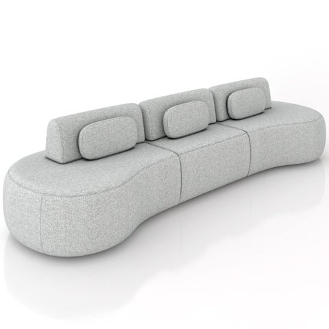 Sofá 5 Lugares Orgânico para Sala Living 326cm Vasti M03 Linho Cinza - Lyam Decor