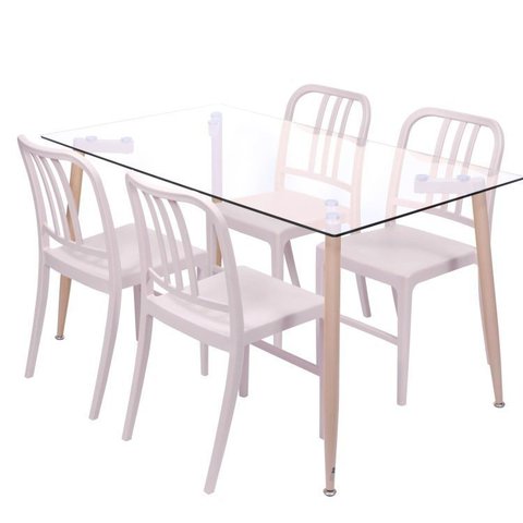 Conjunto Mesa Tampo em Vidro com 4 Cadeiras Navy Espresso Móveis Bege
