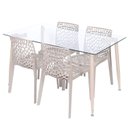 Ver imagem 1 de Conjunto de Sala de Jantar Mesa com Tampo de Vidro com 4 Cadeiras Gruvyer Or Design Espresso Móveis Bege