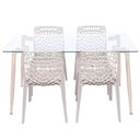 Ver imagem 2 de Conjunto de Sala de Jantar Mesa com Tampo de Vidro com 4 Cadeiras Gruvyer Or Design Espresso Móveis Bege