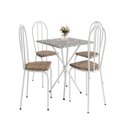Ver imagem 2 de Conjunto Sala de Jantar Mesa Quadrada 70cm Tampo Granito com 4 Cadeiras Leia Branco/Rattan/Ocre