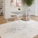 Ver imagem 1 de Conjunto Sala de Jantar Mesa Quadrada 70cm Tampo Granito com 4 Cadeiras Leia Branco/Rattan/Ocre