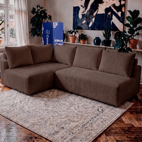 Sofá de Canto Modular Vibe Esquerdo 2,70m x 1,70m Xpand Tech Tecido Velourê Marrom Cama Inbox
