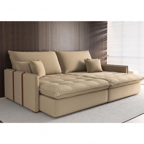 Sofá-Cama Maldivas 5 Lugares Retrátil e Reclinável 230cm Bege Cia Lar