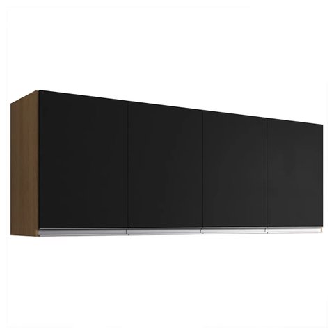 Armário Aéreo Cozinha Andréia 4 Portas 150 Cm Amendoa Preto Ajl Móveis