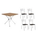 Ver imagem 1 de Conjunto: Mesa Sala Jantar Loire C/ Tampo de Madeira 90cm + 4 Cadeiras Portugal Cromada - Corano