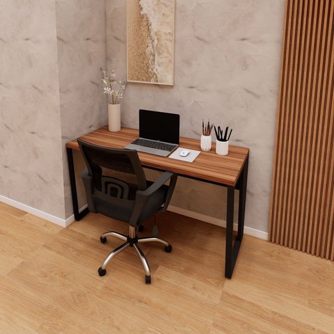 Escrivaninha X Escritório Home Office 135cm Industrial Pés em Metal Executive Nogal e Preto Marrom
