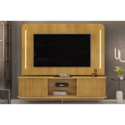 Painel Home P-tv até 75 Polegadas Atlas 100% Mdf C- Led 218x135cm Off White - Dj Móveis