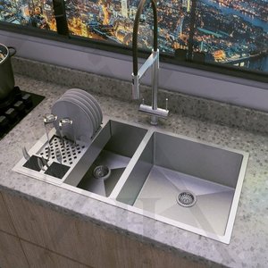 Cuba Dupla Aço Inox Dupla Cozinha Gourmet Luxo Escorredor Lixeira Technox