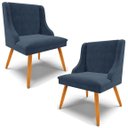 Ver imagem 1 de Kit 2 Cadeiras Decorativas Sala de Jantar Pés Palito de Madeira Firenze Suede Azul Marinho/Natural G