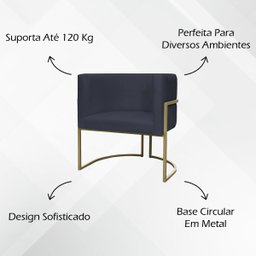 Kit 2 Poltronas Decorativa Recepção Luna Suede Cores Base de Ferro Champagne - 3